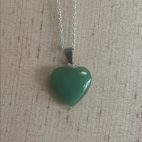 Elles Gallery Jewelry - Green Chalcedony Puffy Heart Necklace with Silver Chain